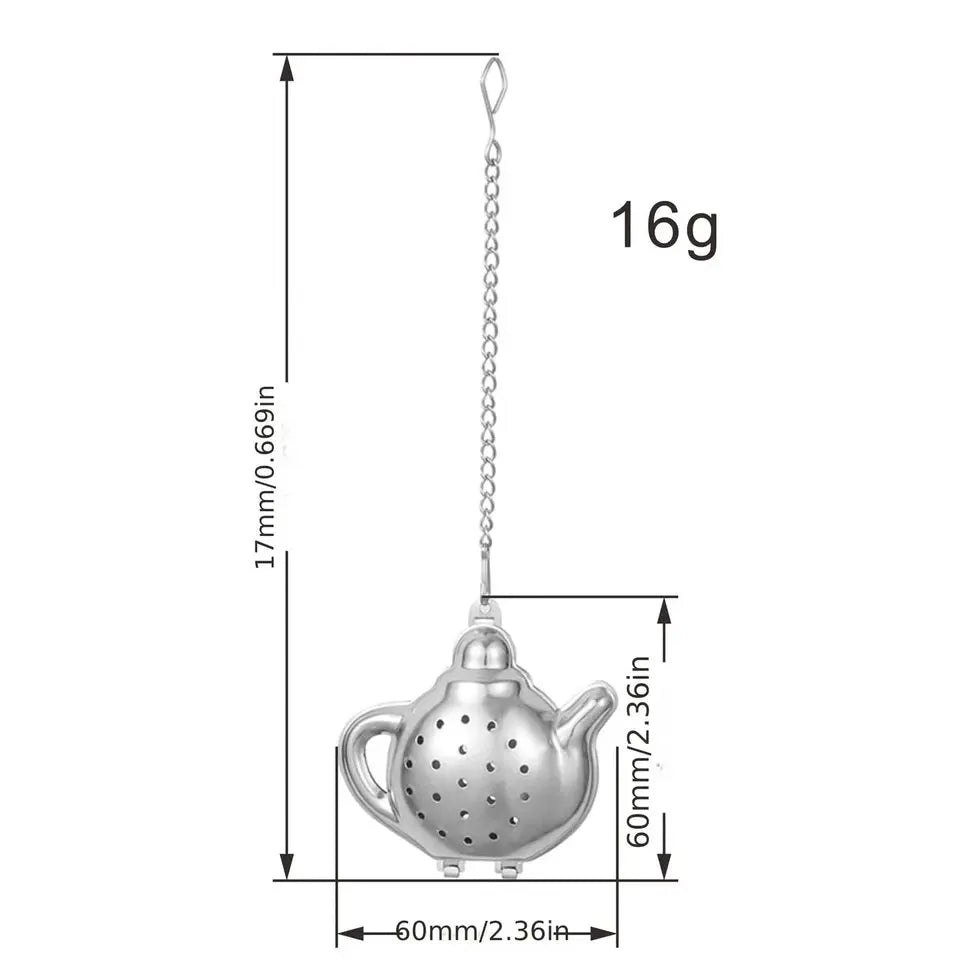 Teesieb in Teekannen-Form mit Kette & Ablage | Edelstahl Tee-Ei - Tee-shop420
