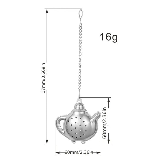 Teesieb in Teekannen-Form mit Kette & Ablage | Edelstahl Tee-Ei - Tee-shop420